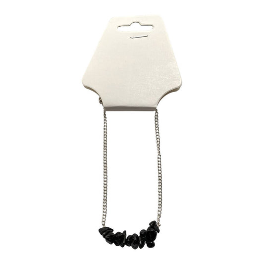 Silver Chain Chips Bracelet, Black Obsidian