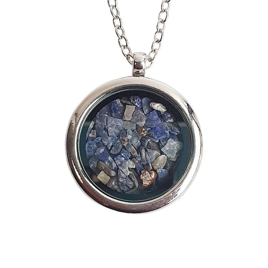 Locket Pendant with Crystal Sand, 3cm, Sodalite