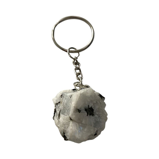 Raw Rough Cut Keychain, 9x3x3cm, Rainbow Moonstone