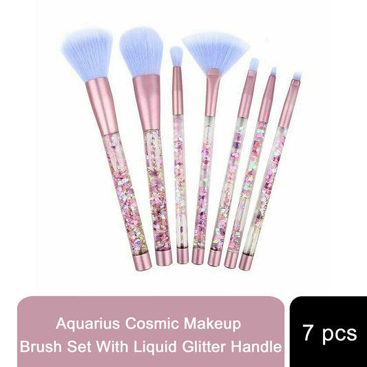 Aquarius Aquarius Cosmic Makeup 7pcs Brush Set With Liquid Glitter Handle, Pink w/ Purple Multi Standard