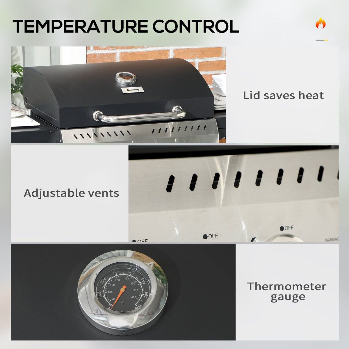 Outsunny 4+1 Burner Propane Gas Barbecue Grill with Thermometer, Bottle Opener