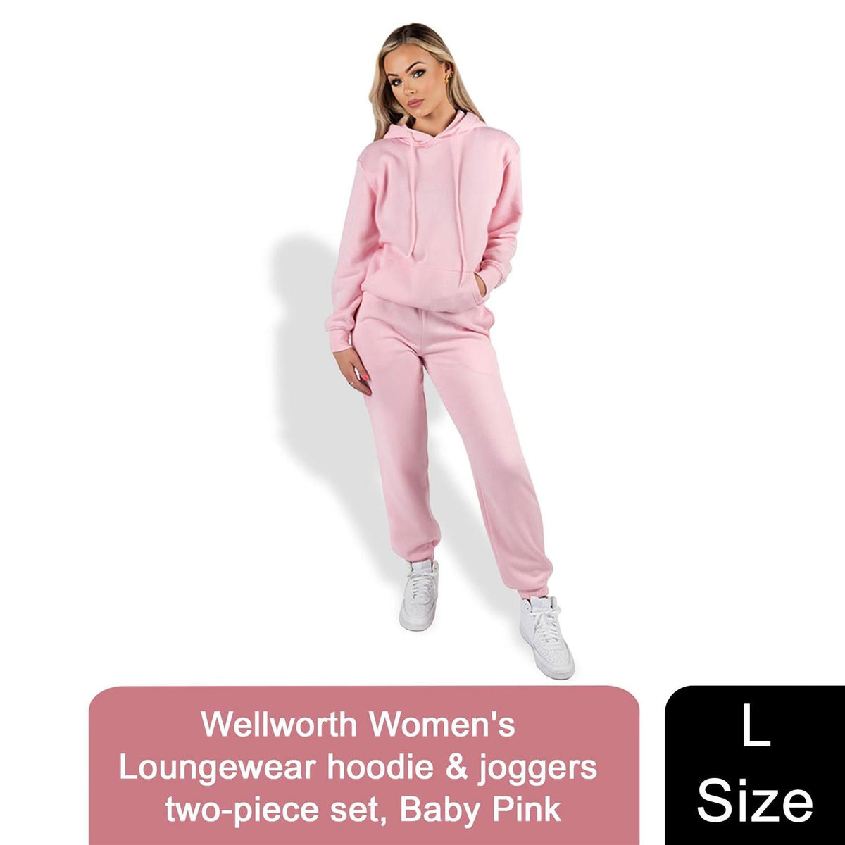 Wellworth Women's Loungewear Hoodie & Jogger 2pcs Set, Baby Blue or Baby Pink