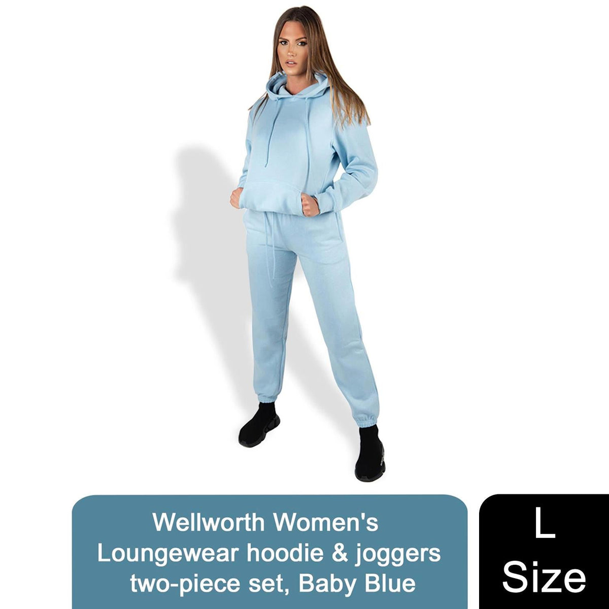 Wellworth Women's Loungewear Hoodie & Jogger 2pcs Set, Baby Blue or Baby Pink
