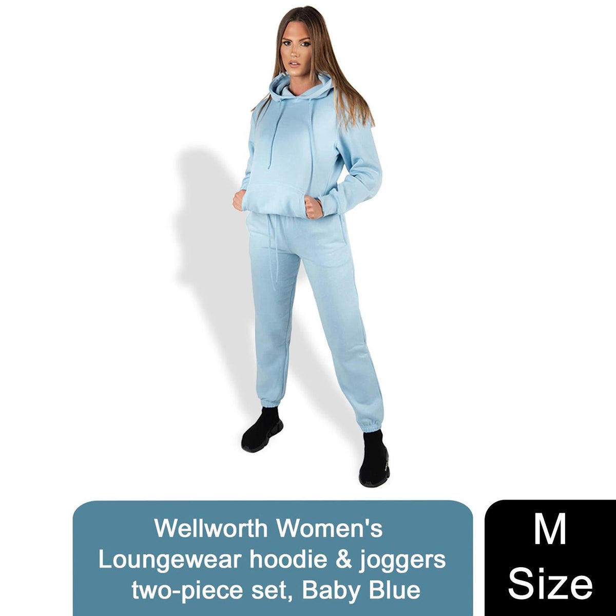 Wellworth Women's Loungewear Hoodie & Jogger 2pcs Set, Baby Blue or Baby Pink
