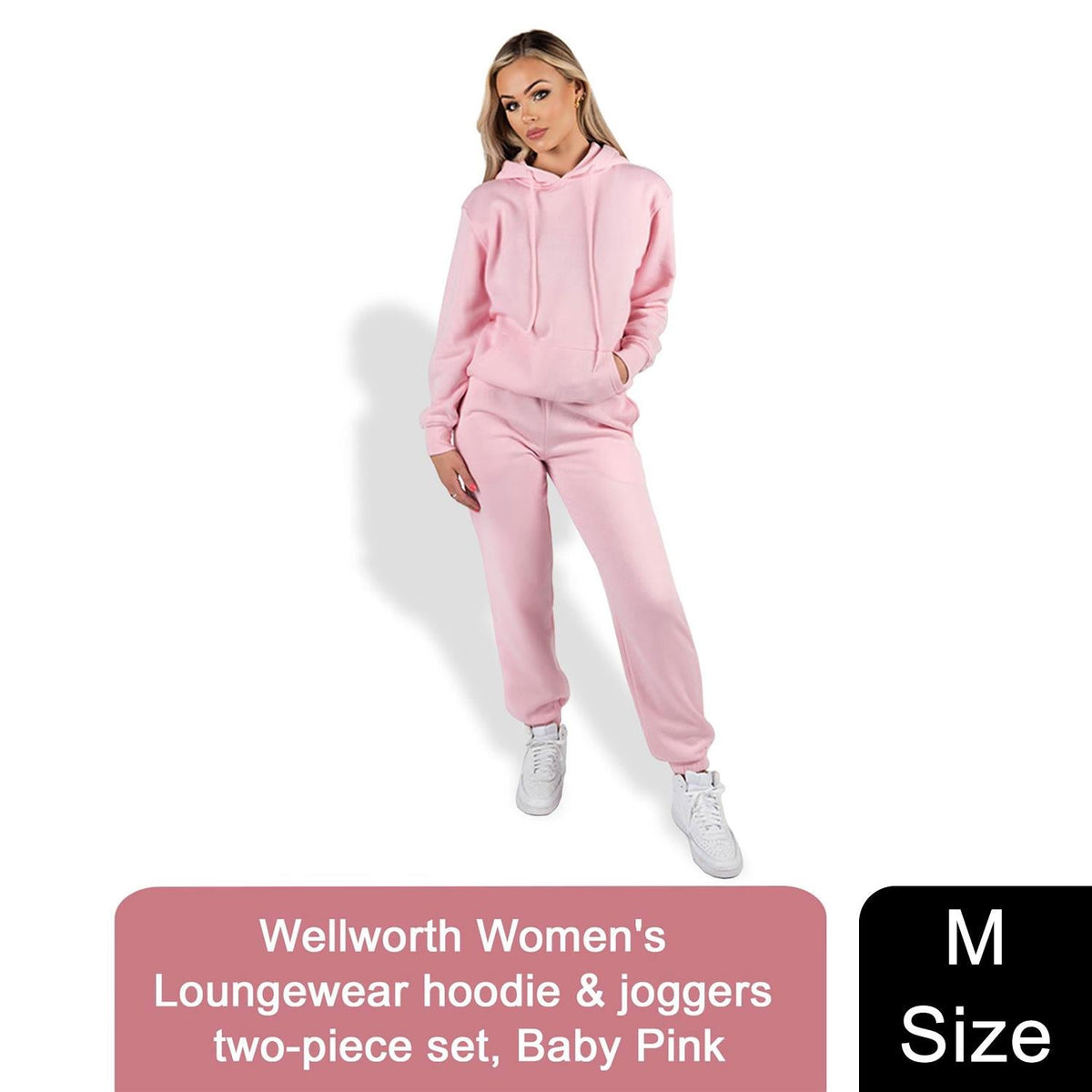 Wellworth Women's Loungewear Hoodie & Jogger 2pcs Set, Baby Blue or Baby Pink