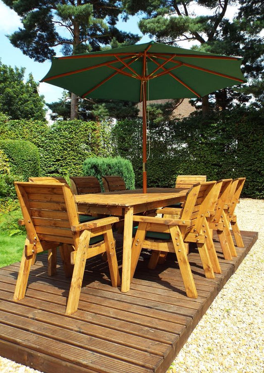 Charles Taylor Trading Eight Seater Rect Table Set With Green Cushion Brown