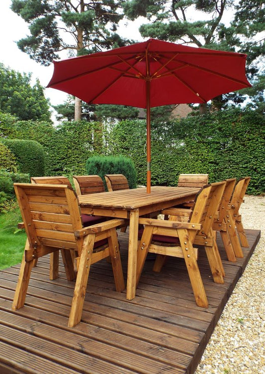 Charles Taylor Trading Eight Seater Rect Table Set With Burgundy Cushion Brown