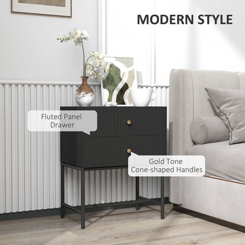 HOMCOM Modern Bedside Table with 2 Drawers for Bedroom