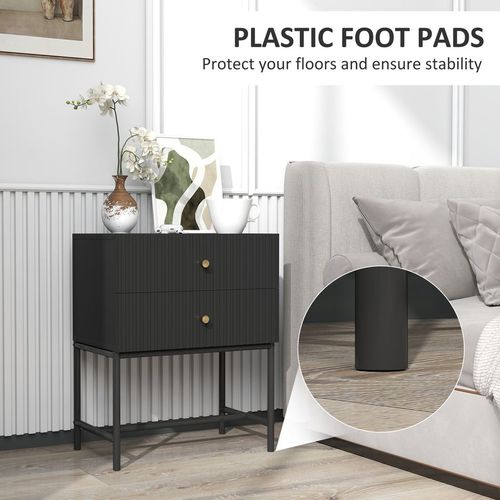 HOMCOM Modern Bedside Table with 2 Drawers for Bedroom