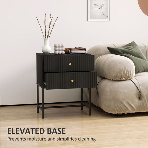 HOMCOM Modern Bedside Table with 2 Drawers for Bedroom