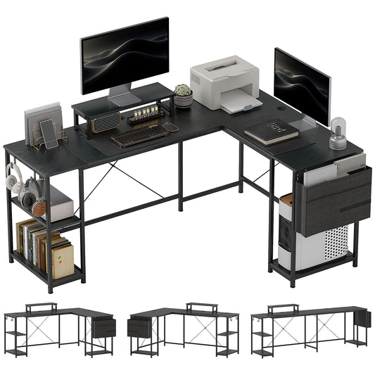 HOMCOM 168cm Reversible L Shaped Desk, 240cm Two Person Desk