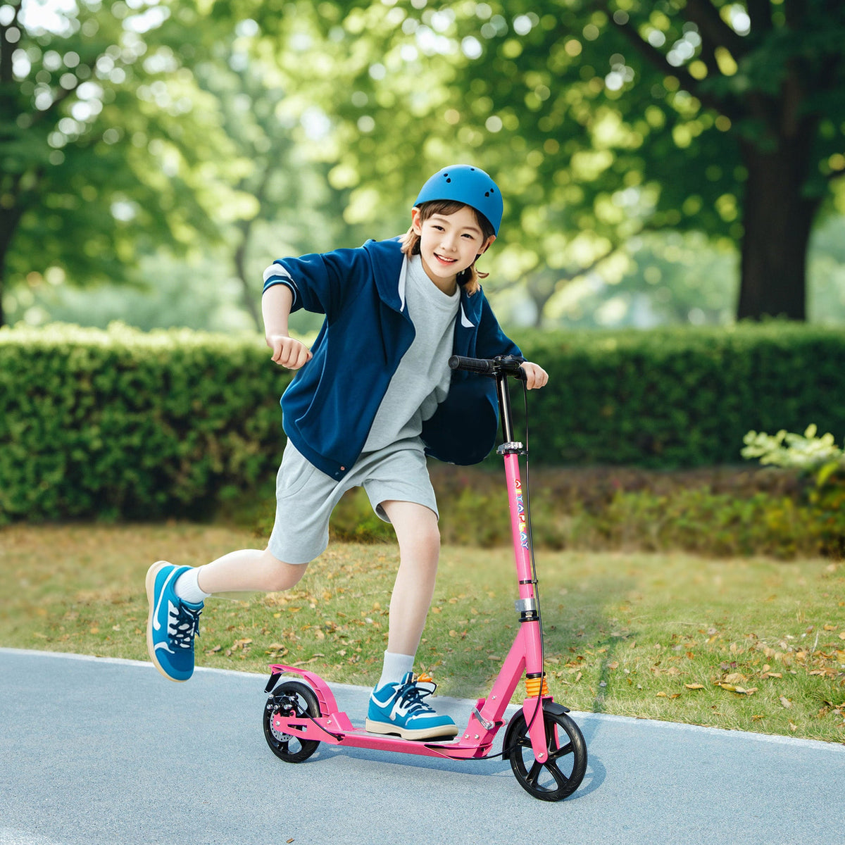 AIYAPLAY Kids Scooter, Foldable Kick Scooter w/ Adjustable Handlebar