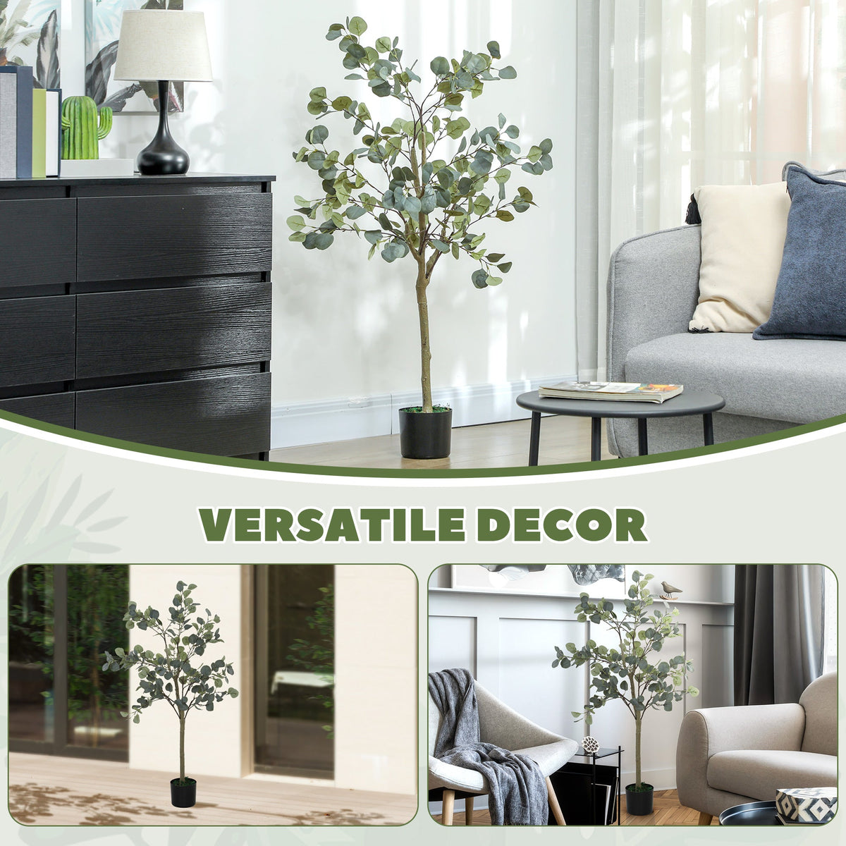 HOMCOM 2 Pack Artificial Plants, Faux Silk Eucalyptus Trees