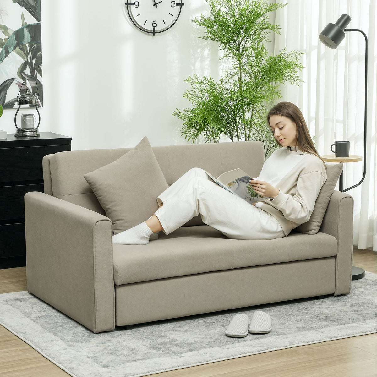 HOMCOM 2 Seater Sofa Bed Convertible Bed Settee w/ 2 Cushions