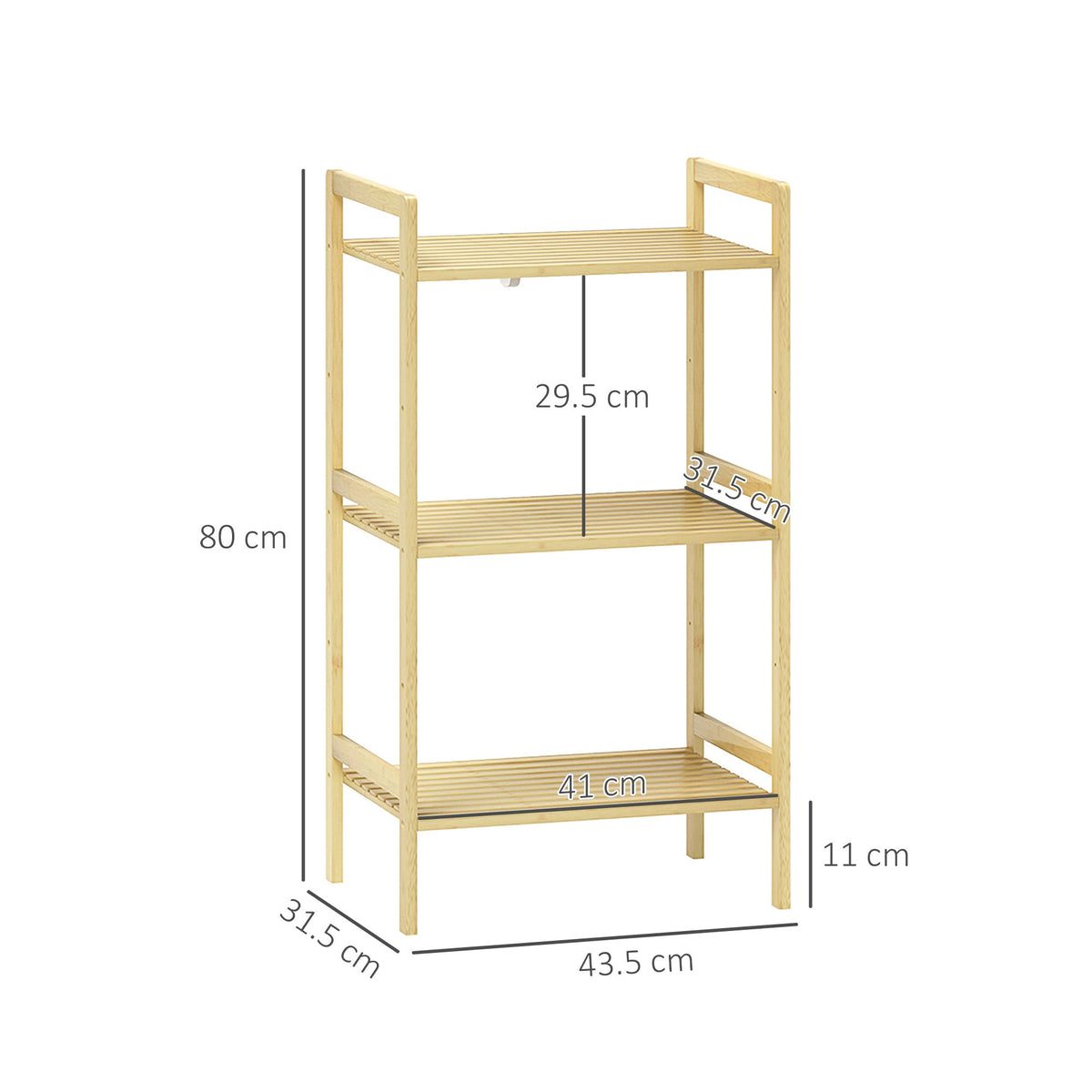 HOMCOM 3-Tier Bamboo Bathroom Storage Shelf with Adjustable Rack