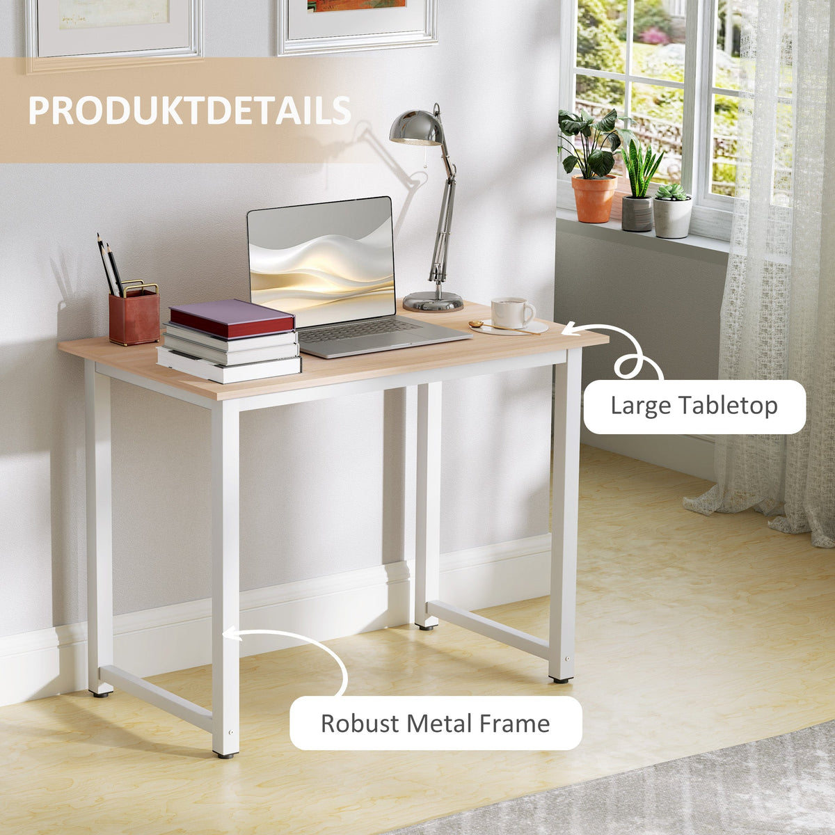 HOMCOM Computer Desk Dining Table Writing Table with Metal Frame