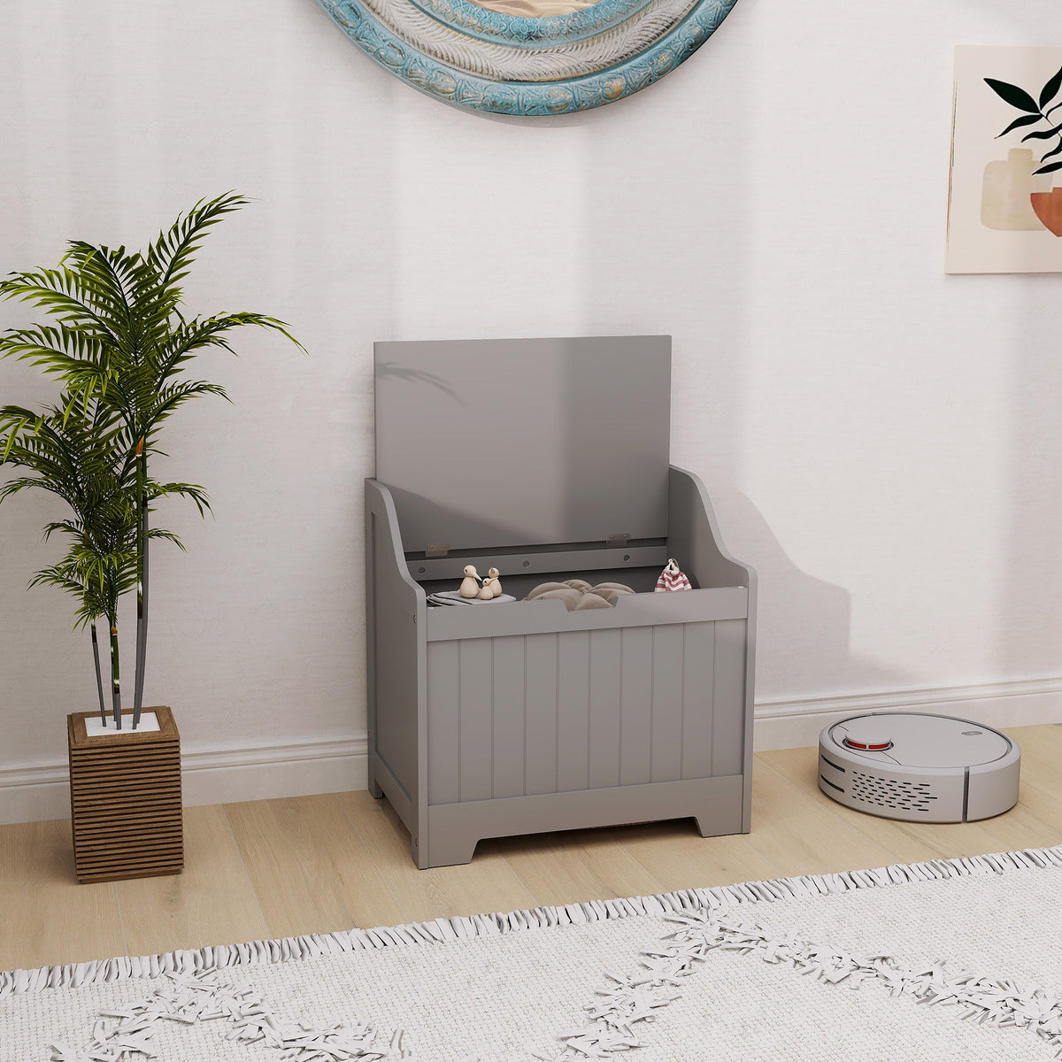 HOMCOM Storage Trunk with Safety Hinge for Living Room, 56.4cm