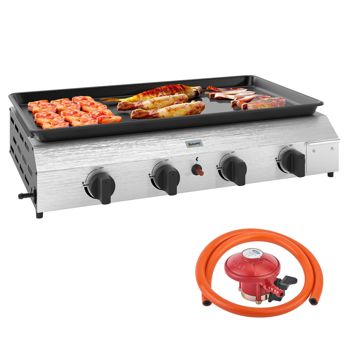 Outsunny Gas Grill, Gas BBQ with Non-Stick Griddle for Camping