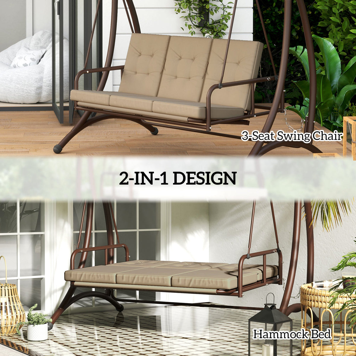 Outsunny 3 Seater Garden Swing Seat Bed with Adjustable Canopy