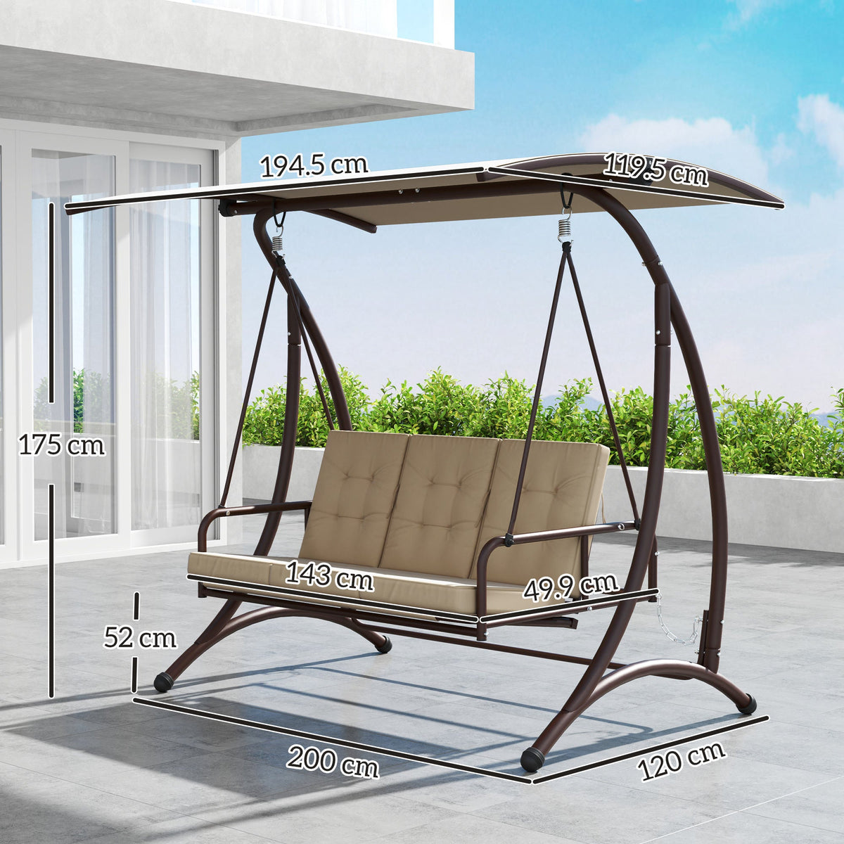 Outsunny 3 Seater Garden Swing Seat Bed with Adjustable Canopy