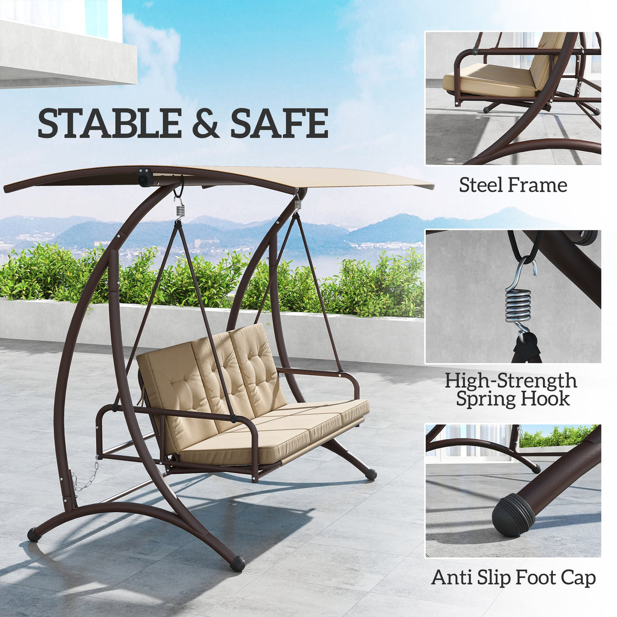 Outsunny 3 Seater Garden Swing Seat Bed with Adjustable Canopy