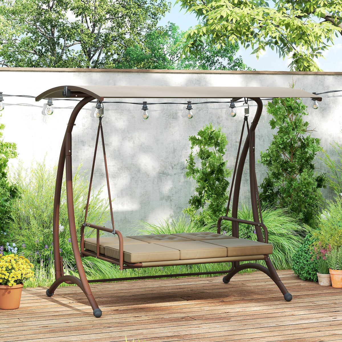 Outsunny 3 Seater Garden Swing Seat Bed with Adjustable Canopy