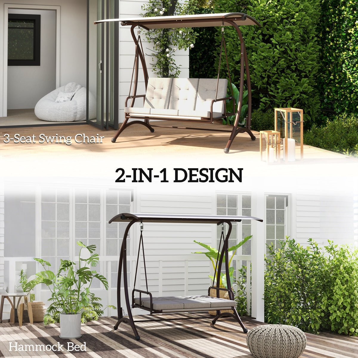 Outsunny 3 Seater Garden Swing Seat Bed with Adjustable Canopy