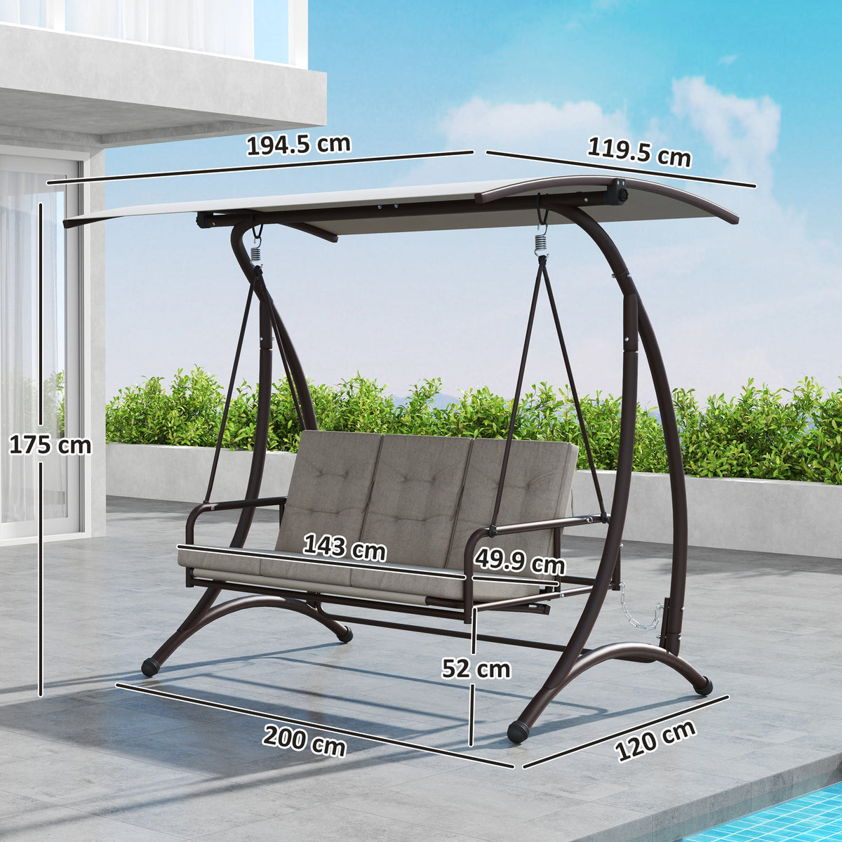 Outsunny 3 Seater Garden Swing Seat Bed with Adjustable Canopy