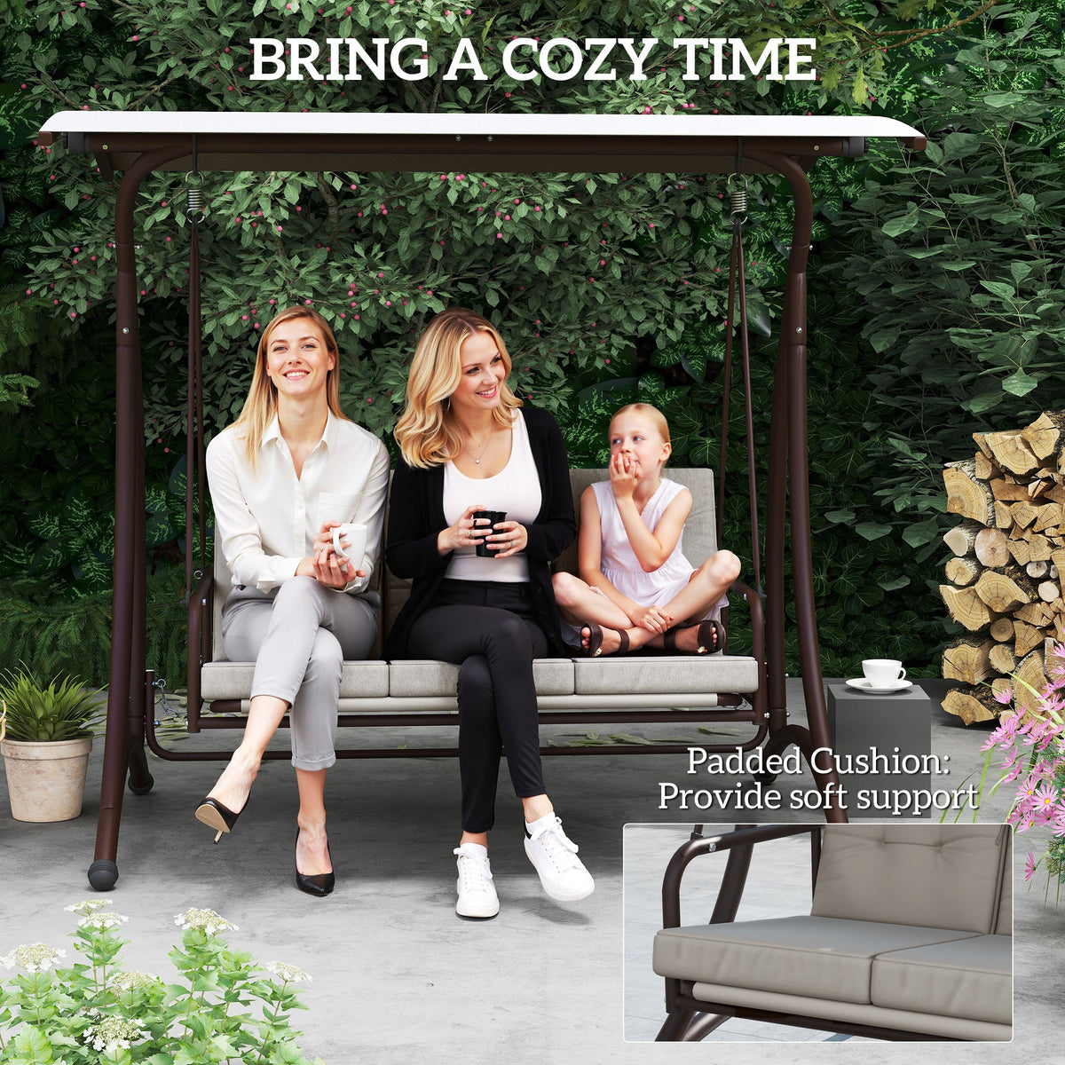 Outsunny 3 Seater Garden Swing Seat Bed with Adjustable Canopy
