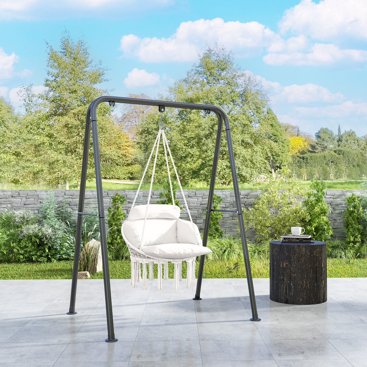 Outsunny Hammock Chair, Boho Hanging Swing Chair with Cushion