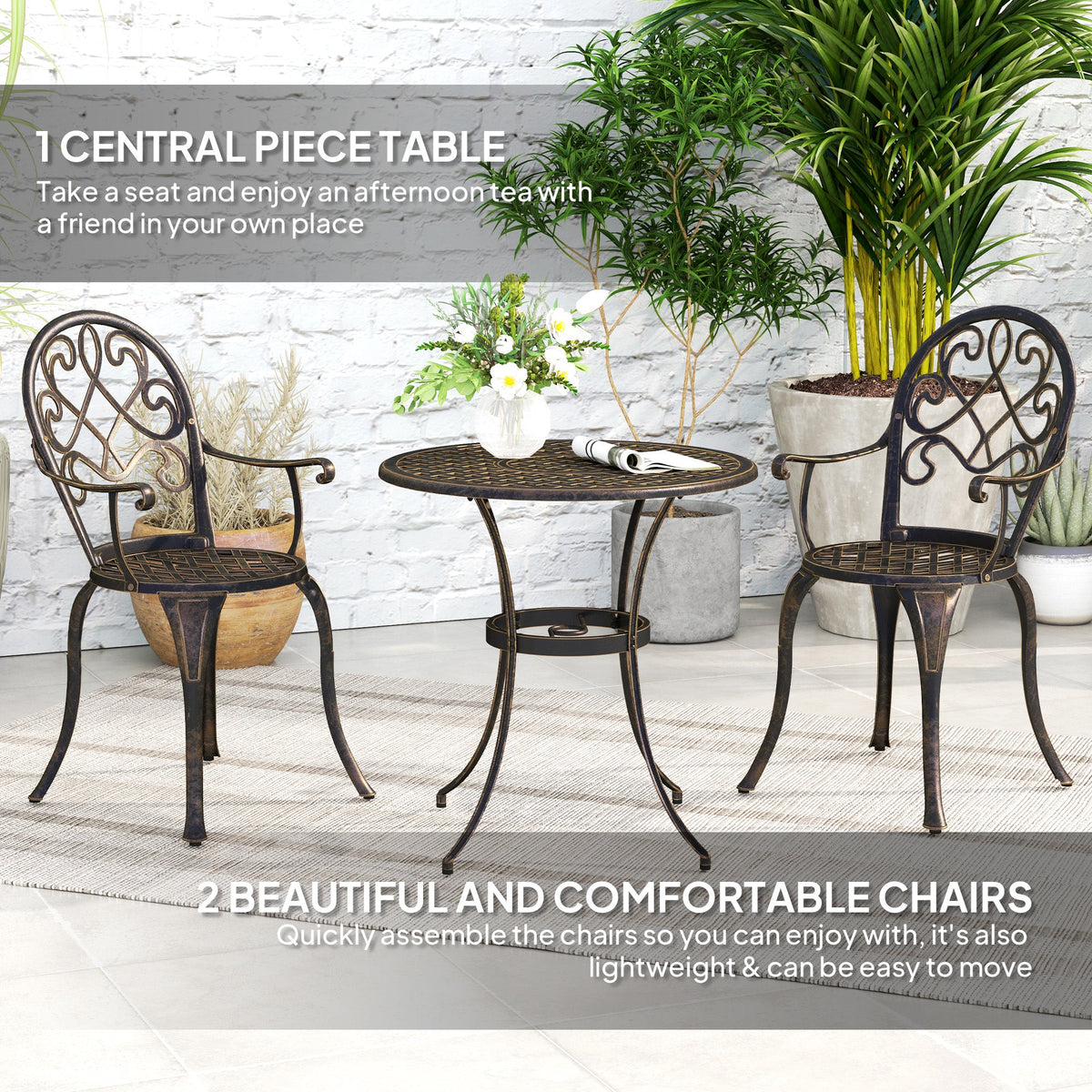Outsunny 3PCs Bistro Set,  Aluminium Garden Table and Chairs