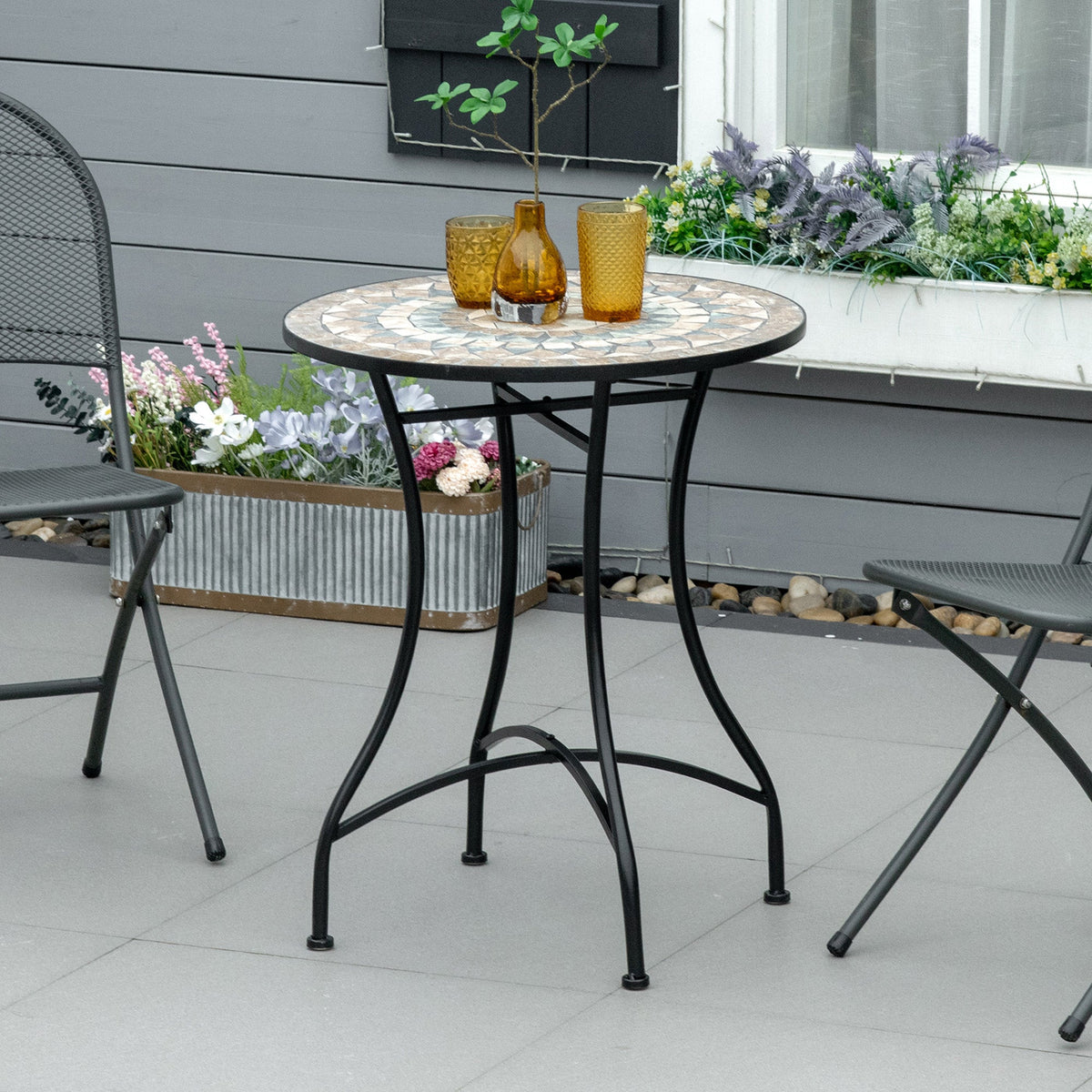 Outsunny 60cm Mosaic Round Bistro Table Outdoor Garden Side Table