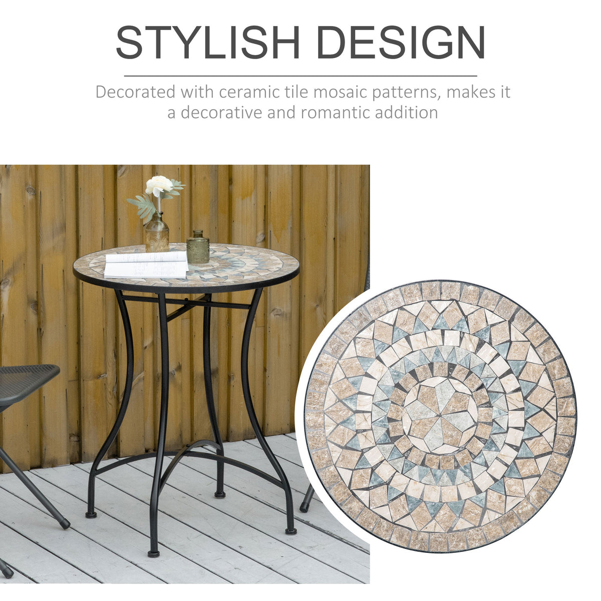 Outsunny 60cm Mosaic Round Bistro Table Outdoor Garden Side Table