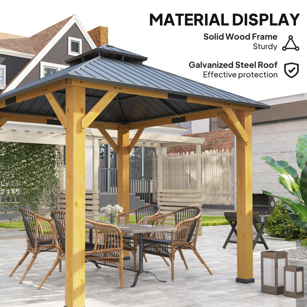 Outsunny 3x(3)M Double-Tier Hardtop Gazebo, Outdoor Patio Shelter