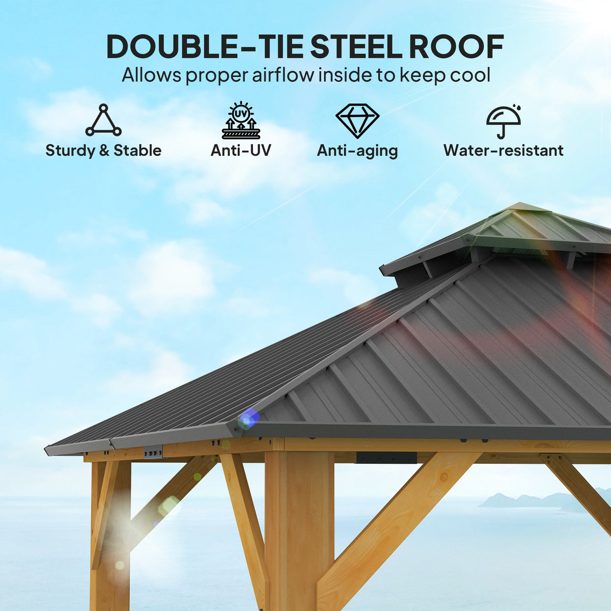 Outsunny 3x(3)M Double-Tier Hardtop Gazebo, Outdoor Patio Shelter