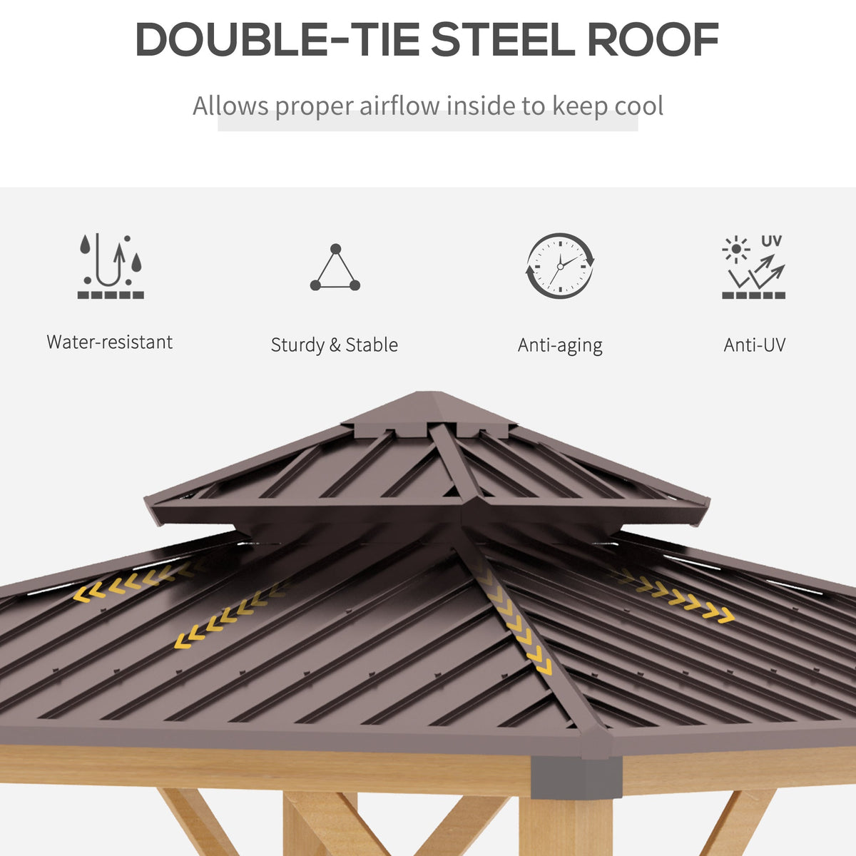Outsunny 3x(3)M Double-Tier Hardtop Gazebo, Outdoor Patio Shelter