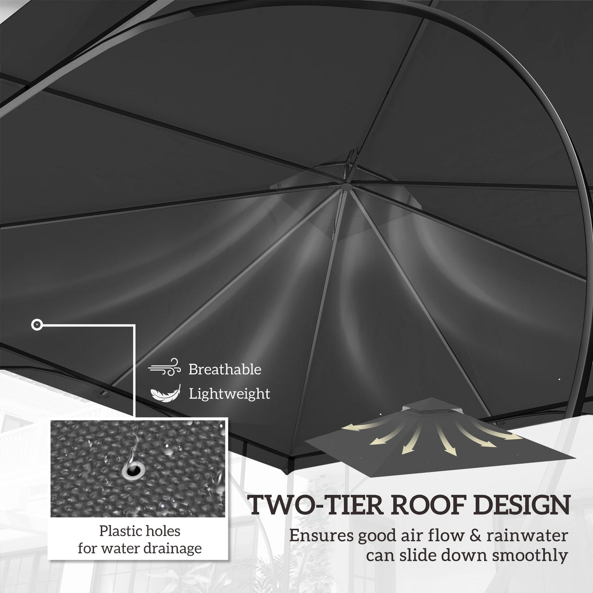 Outsunny Gazebo Canopy Replacement Cover 3 x 3(m) 2-Tier Roof Top for Garden