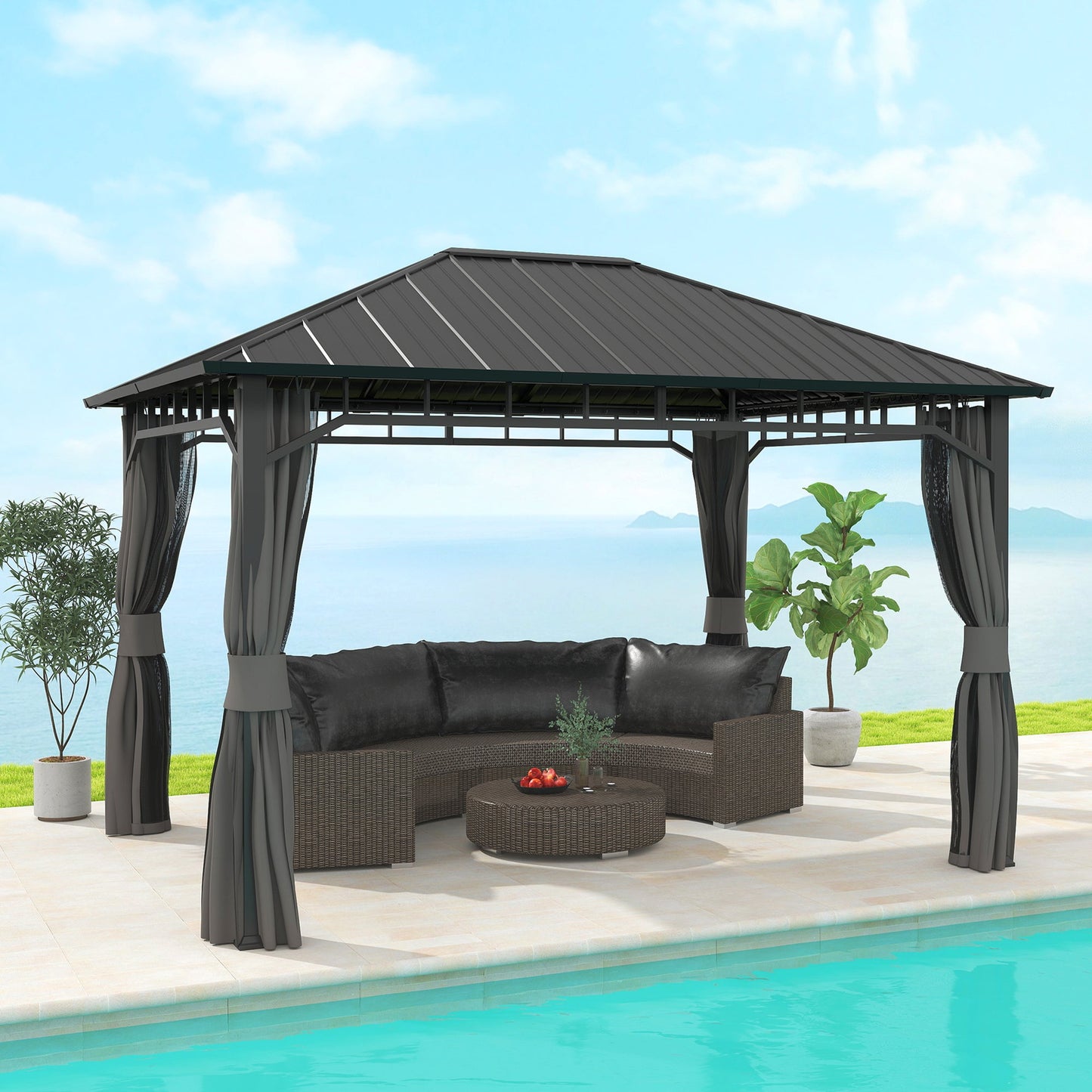 Outsunny 3 x 3(m) Hardtop Gazebo with Galvanised Steel Roof and Sides