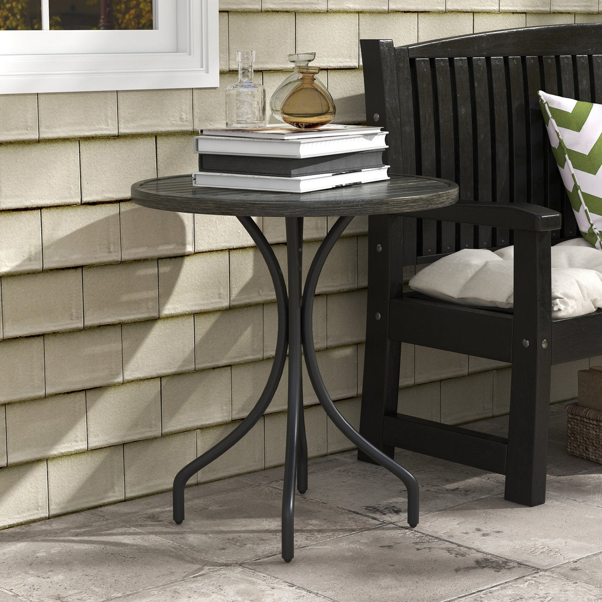 Outsunny Round Garden Table Outdoor Side Table with Steel Frame