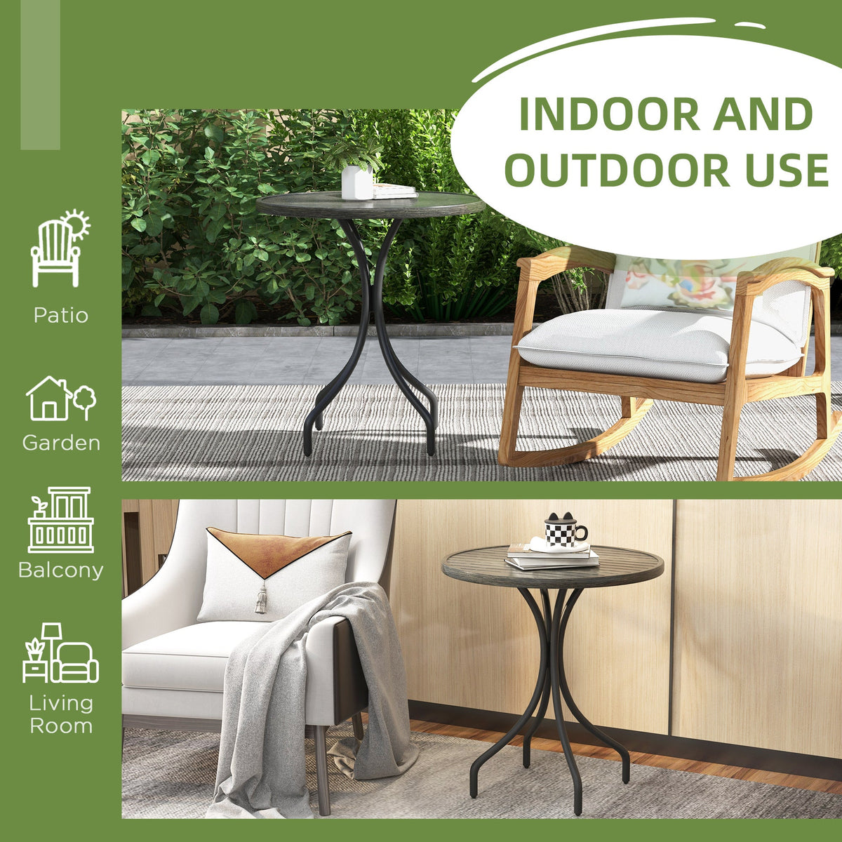 Outsunny Round Garden Table Outdoor Side Table with Steel Frame