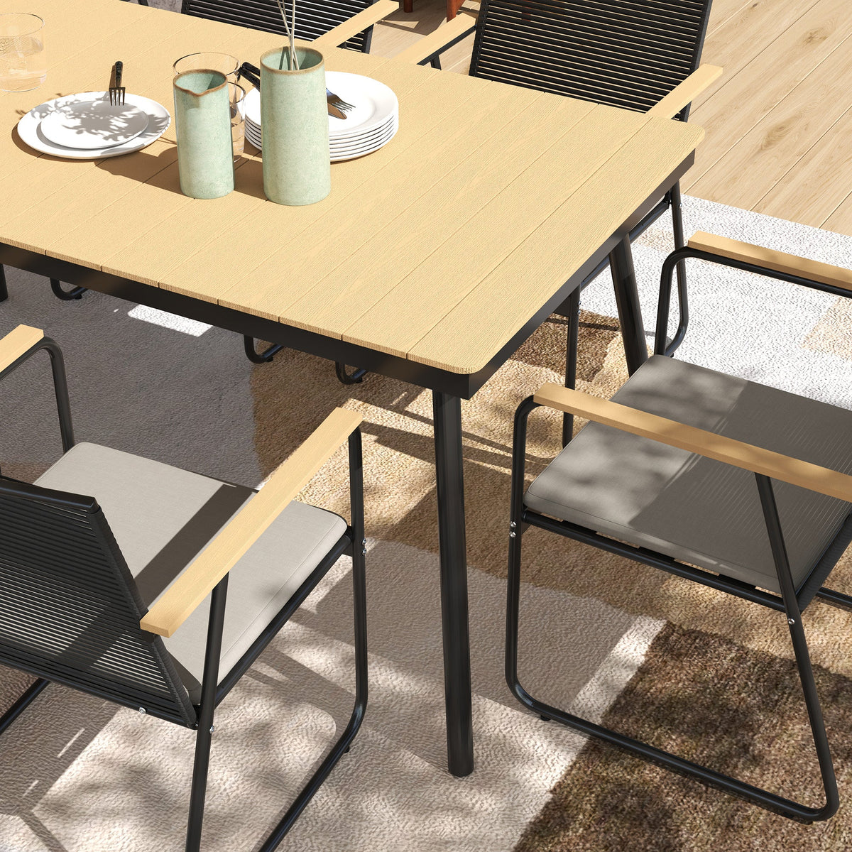 Outsunny 6 Seater Garden Dining Set with Cushions Rattan Backrest