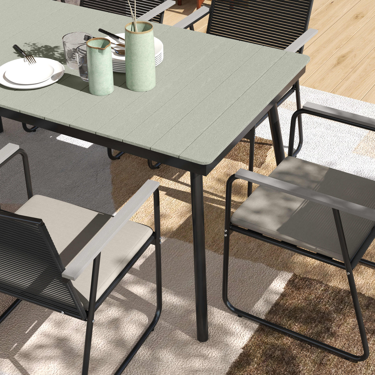 Outsunny 6 Seater Garden Dining Set with Cushions Rattan Backrest