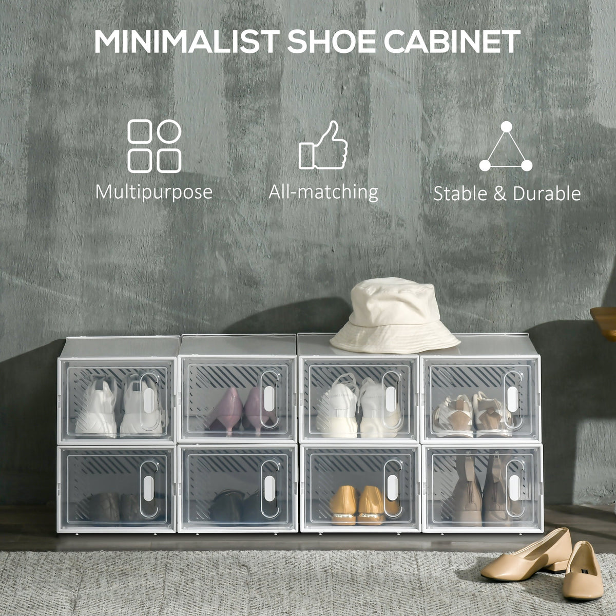 HOMCOM 8PCS Stackable Clear Plastic Shoe Storage Box for UK/EU Size 8.5/43