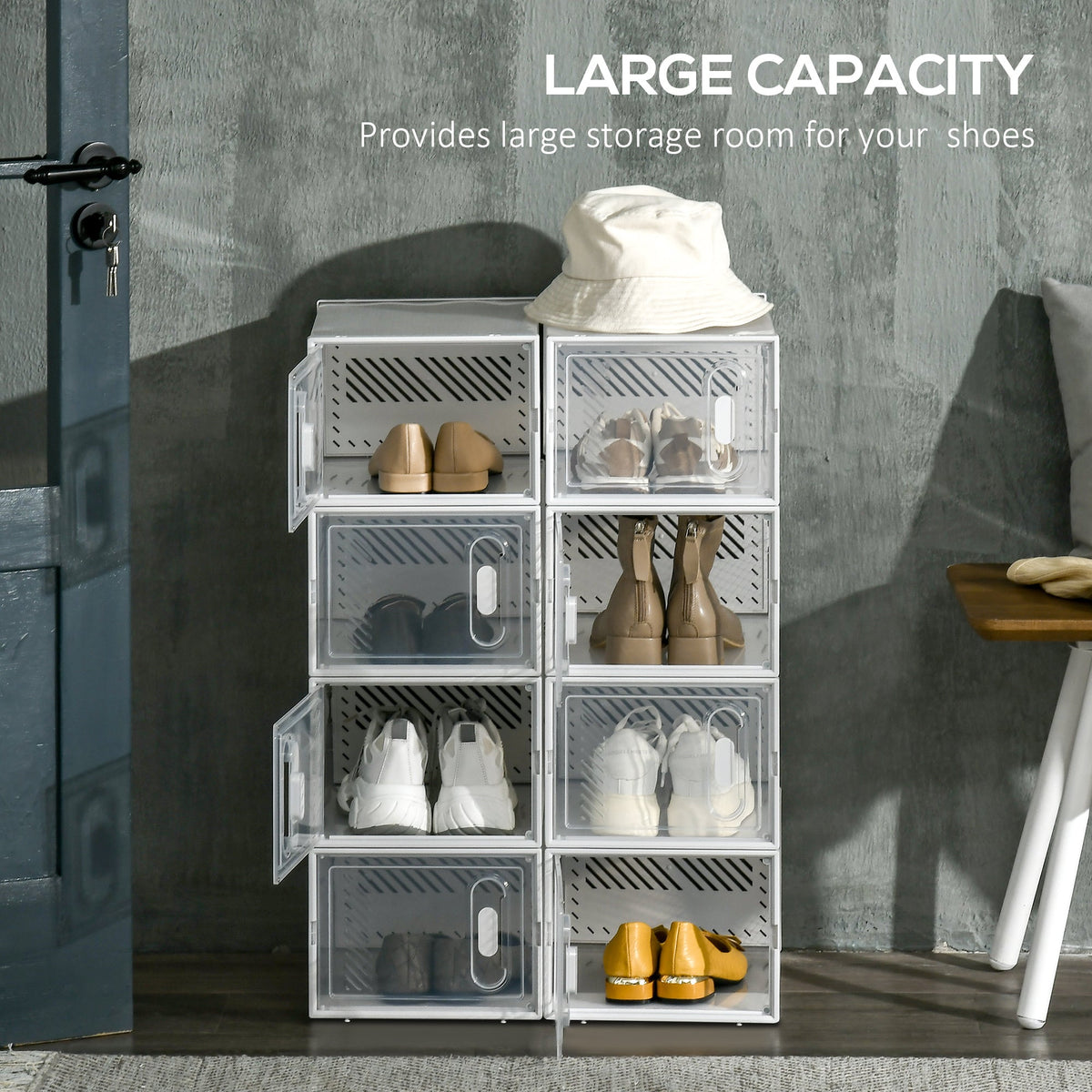 HOMCOM 8PCS Stackable Clear Plastic Shoe Storage Box for UK/EU Size 8.5/43