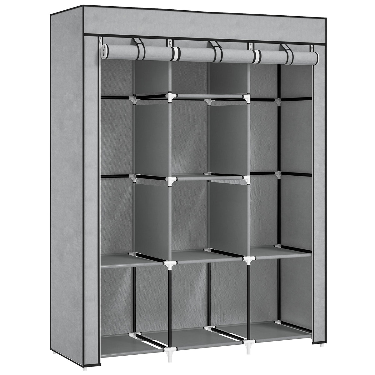 HOMCOM Fabric Portable Wardrobe with 8 Shelves 2 Hanging Rails