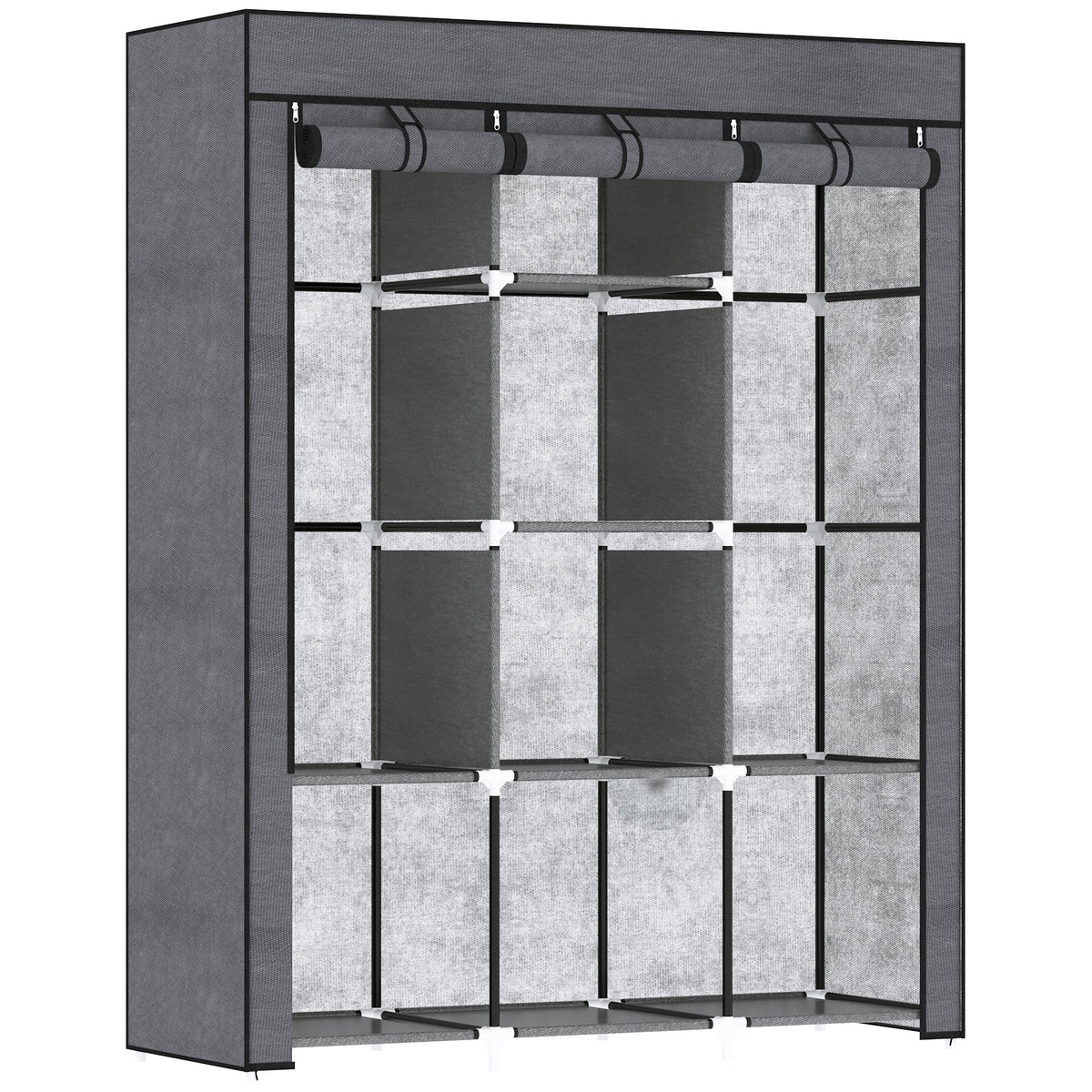 HOMCOM Fabric Portable Wardrobe with 8 Shelves 2 Hanging Rails
