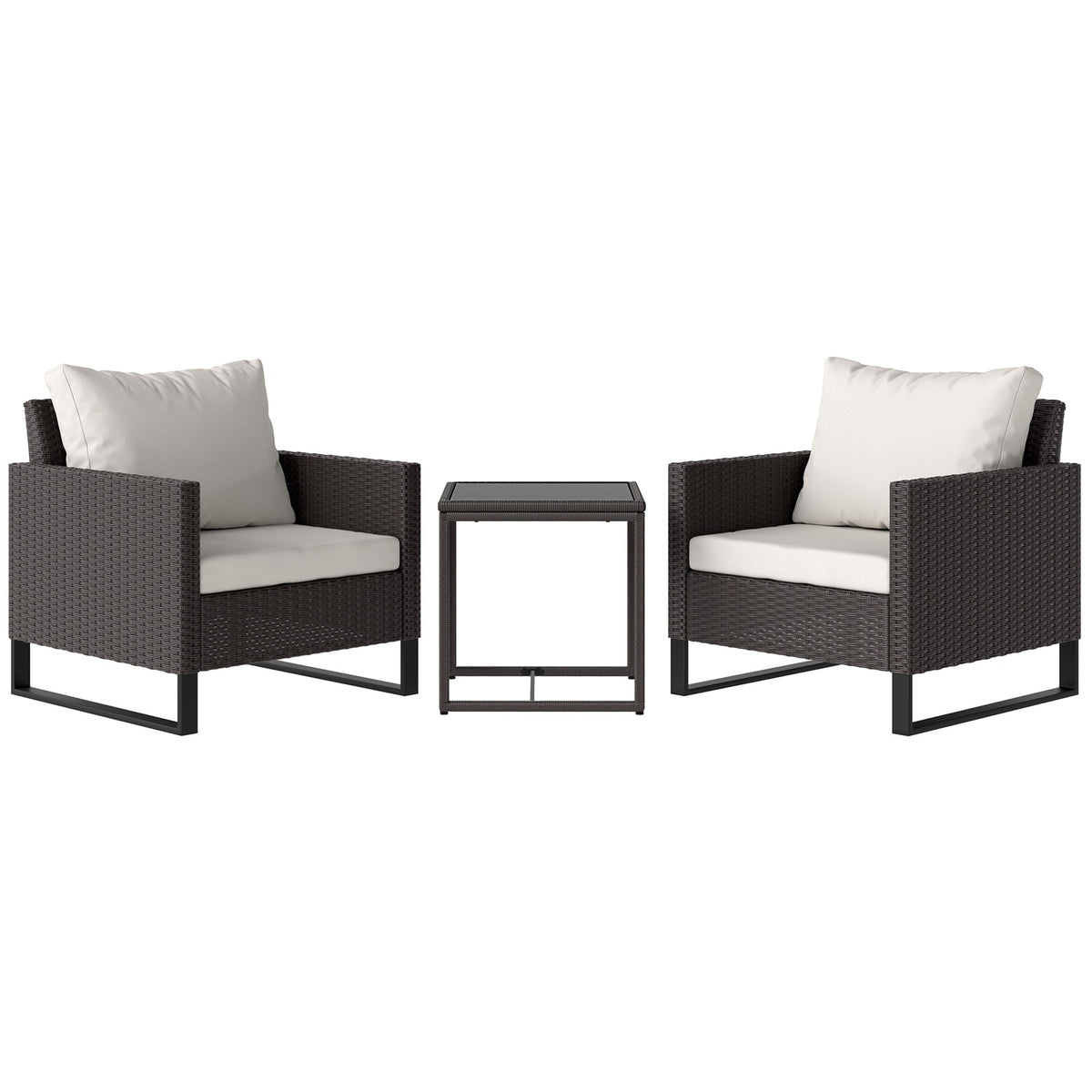 Outsunny 3PCS Rattan Bistro Set Glass Top Table and Chairs with 4 Cushions
