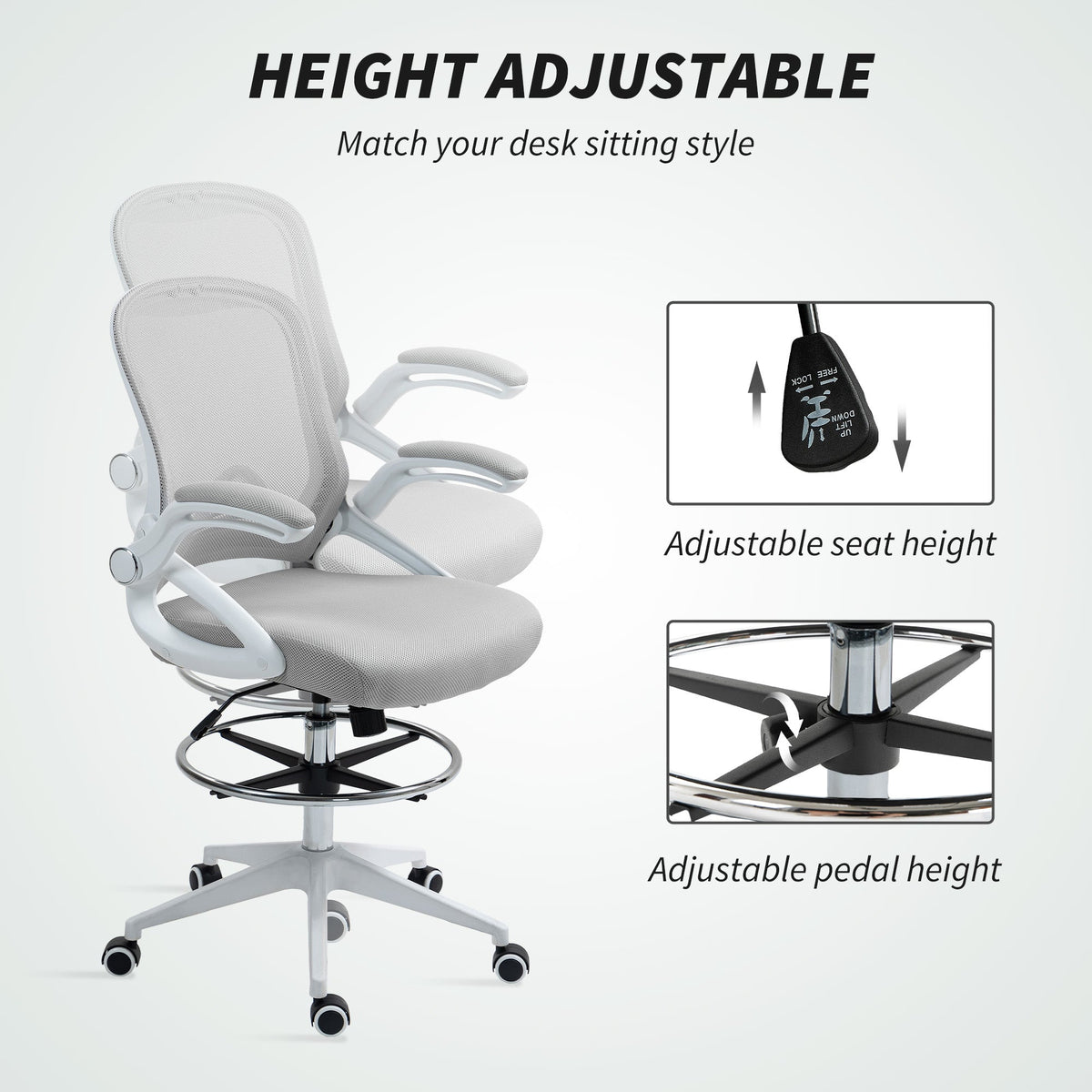 Vinsetto Mesh Office Stool, 60° Swivel Height Adjustable Chair