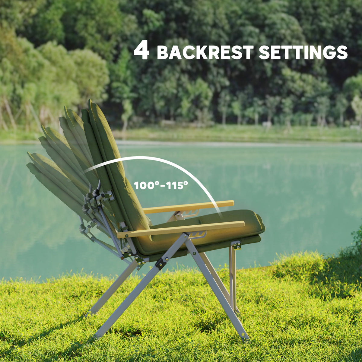 Outsunny Padded Camp Chair Outdoor High Back Folding Recliner with Bag