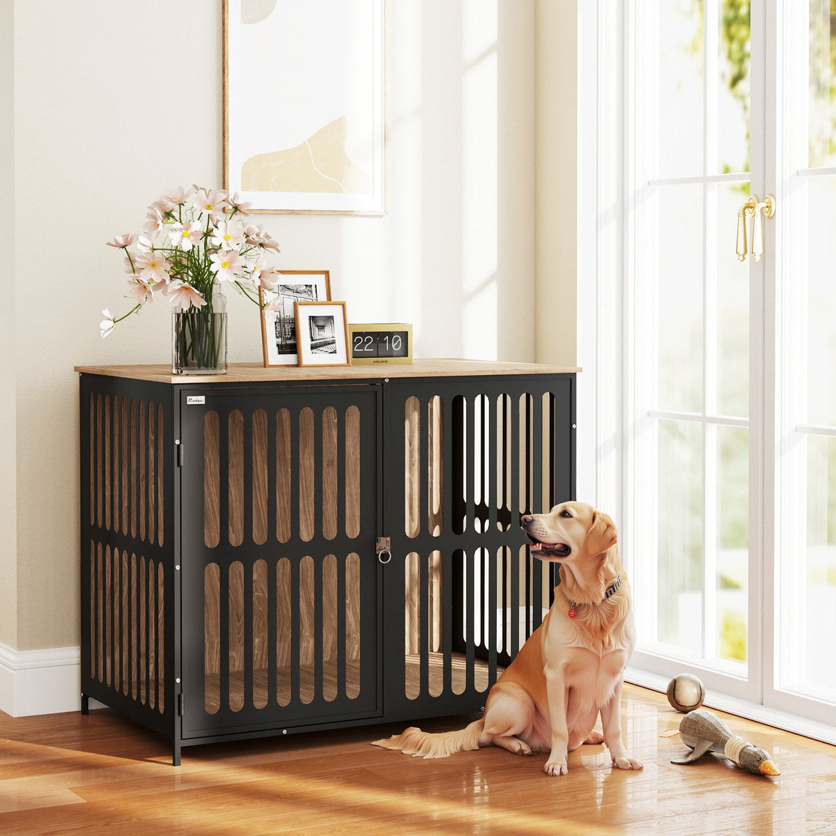 PawHut Dog Crate Furniture with Anti-Chew Resistant Mesh for Medium Dogs